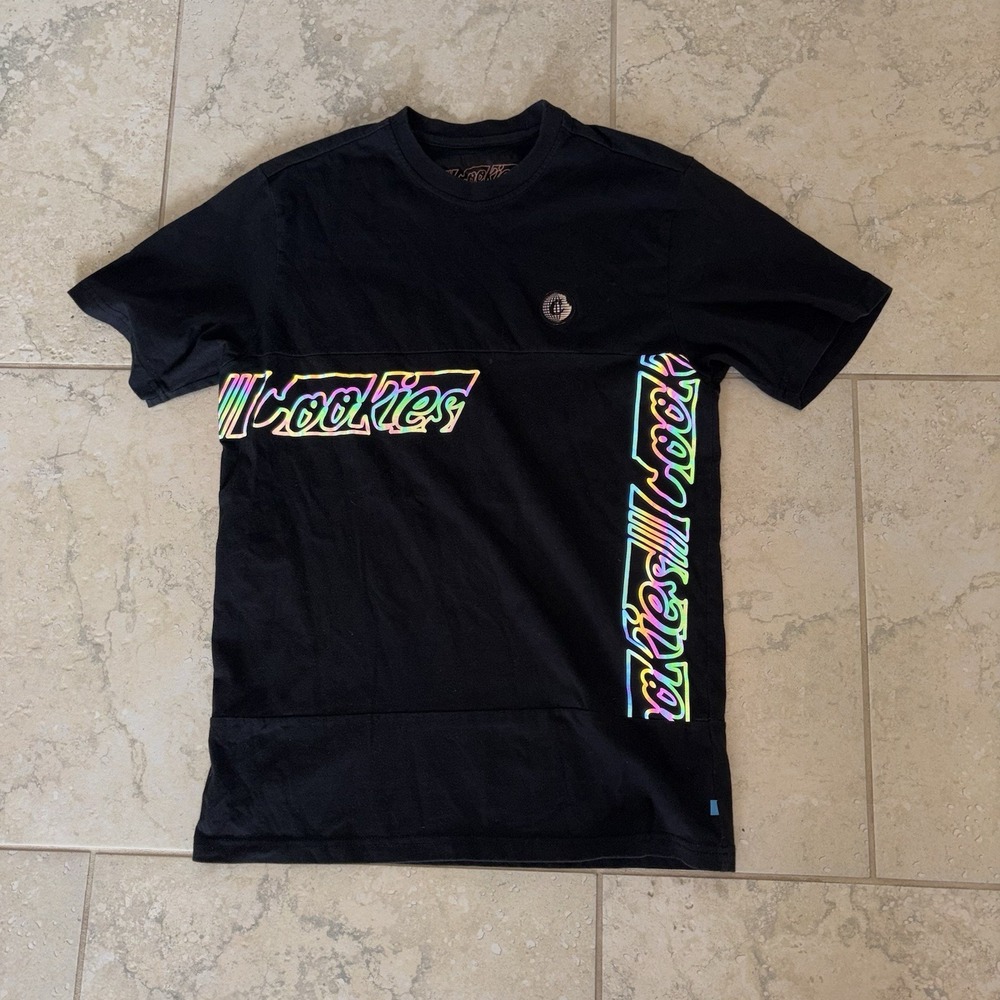 Cookies SF T-Shirt Size Medium Black Classic Blue Neon Logo Reflective